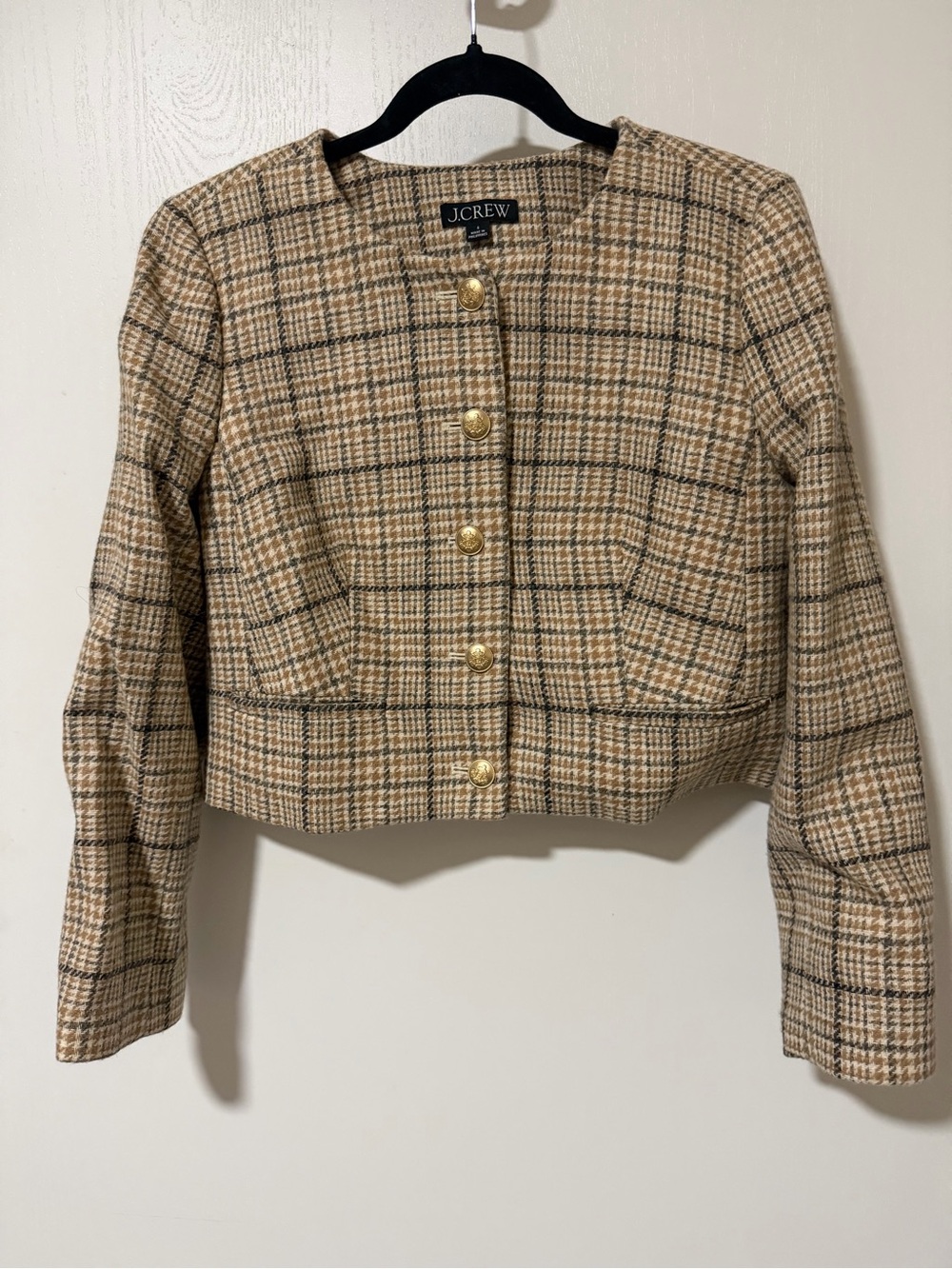 J.Crew Women's Tan Plaid Cropped Jacket size 6